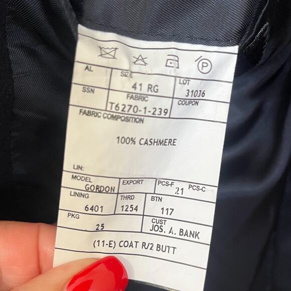Jos A Bank Gordon Cashmere Mens Blazer Size 41R Black 2 Button Sport Coat Jacket - Picture 10 of 11